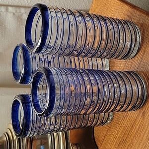 Mexican Drinking Glasses (set of 4) Cobalt Blue Spiral. 6 1/2" H, 2 1/4" W,12 Oz